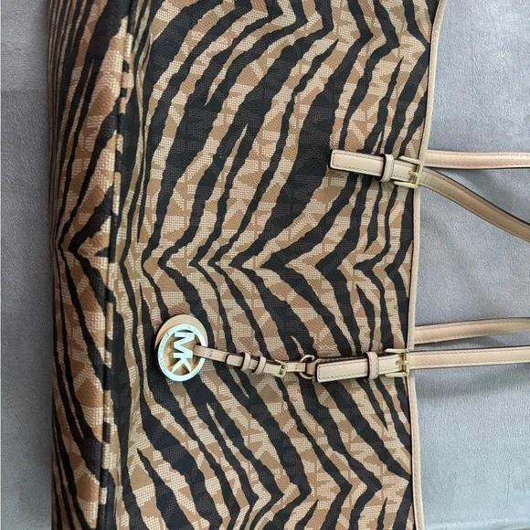 Michael Kors Zebra Pattern Tote in Tan and Brown - Picture 2 of 3